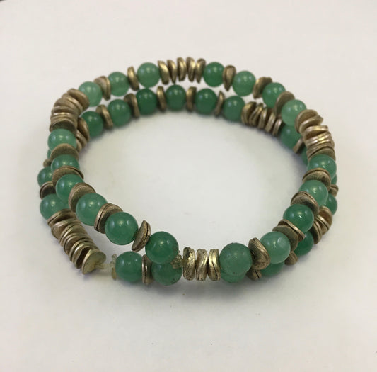 Green Bead Silver Bracelet