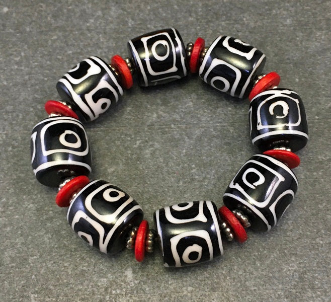 Black White Red Bead Bracelet