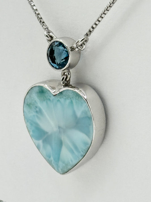 Heart Shaped Larimar Stone Pendant-London Topaz