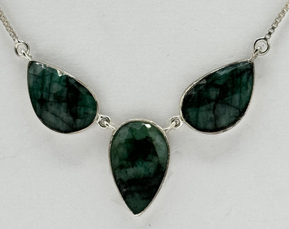 Emerald Stone Necklace with Sterling silver