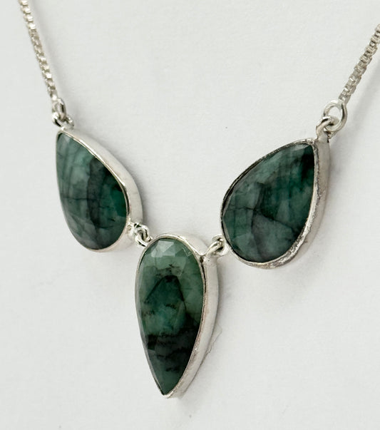 Emerald Stone Necklace with Sterling silver