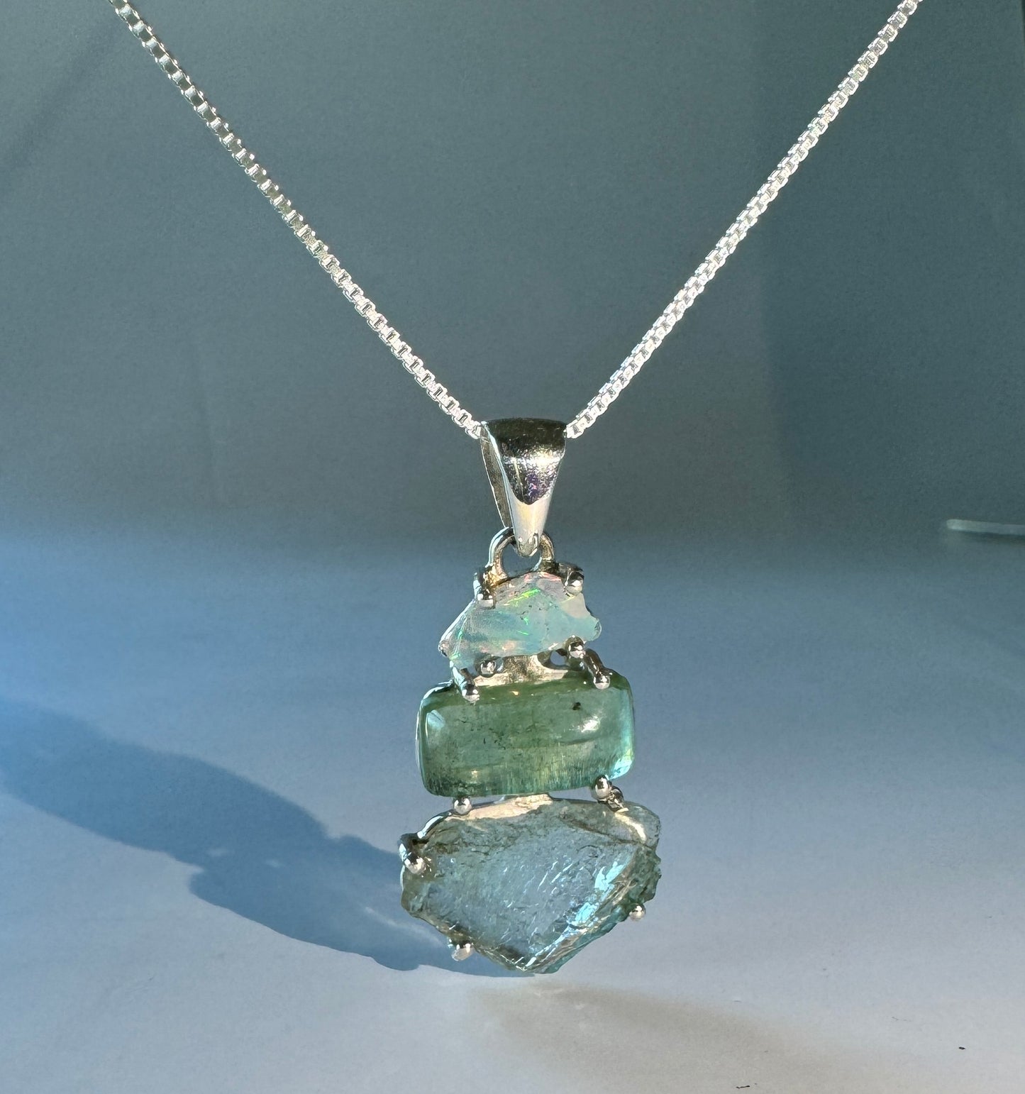 Ethiopian opal Aquamarine Pendant