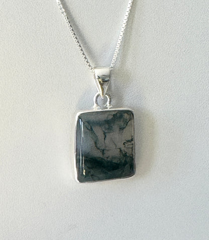 Moss Agate Square Pendant With Chain