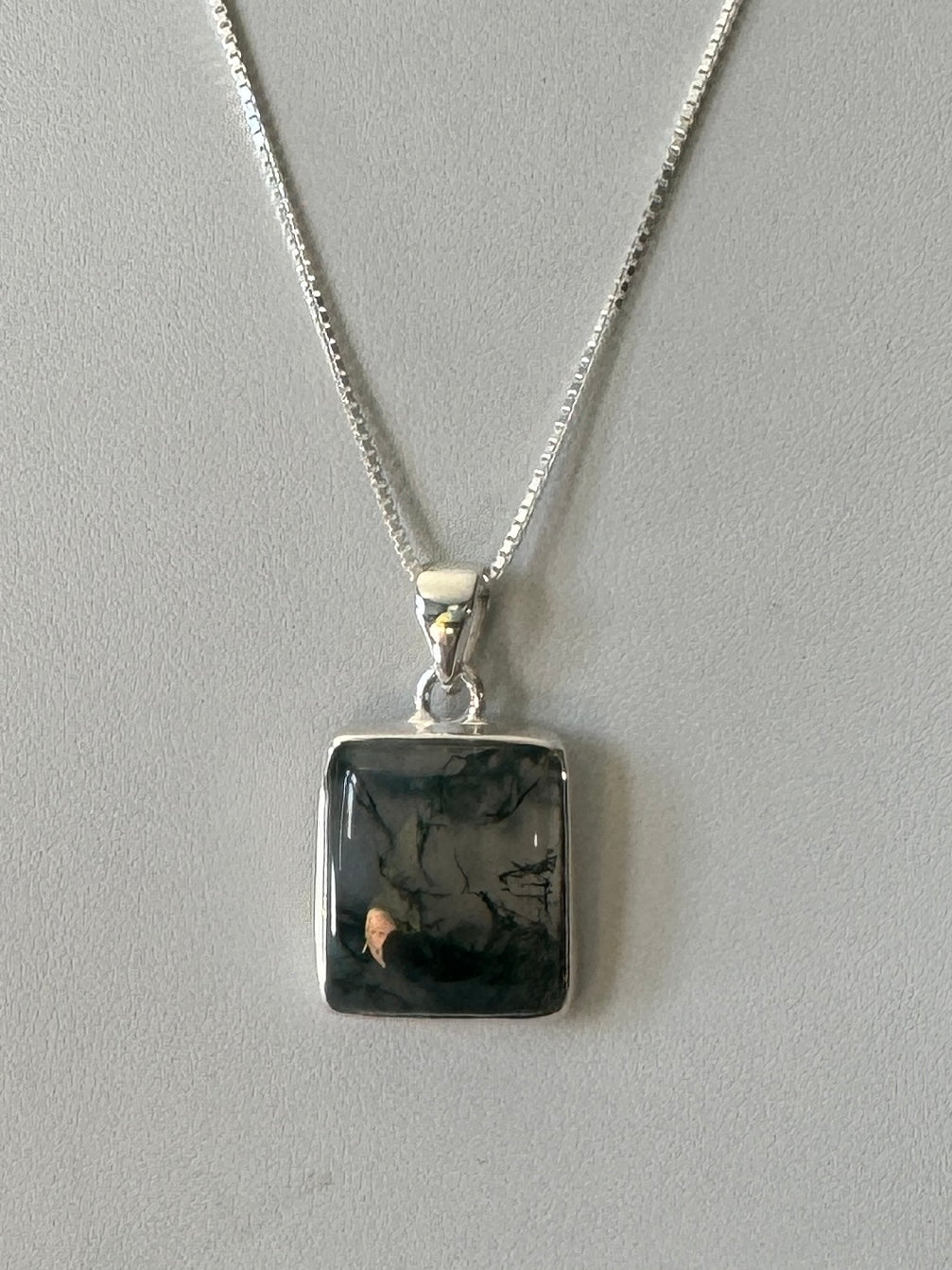 Moss Agate Square Pendant With Chain